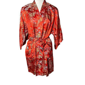 Longevity Hangzhou Chinese Red Brocade Vintage Robe Self Belt